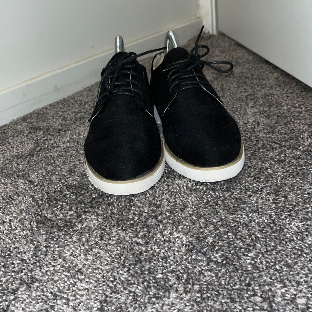 Black Oxford lace up shoes with white sole
